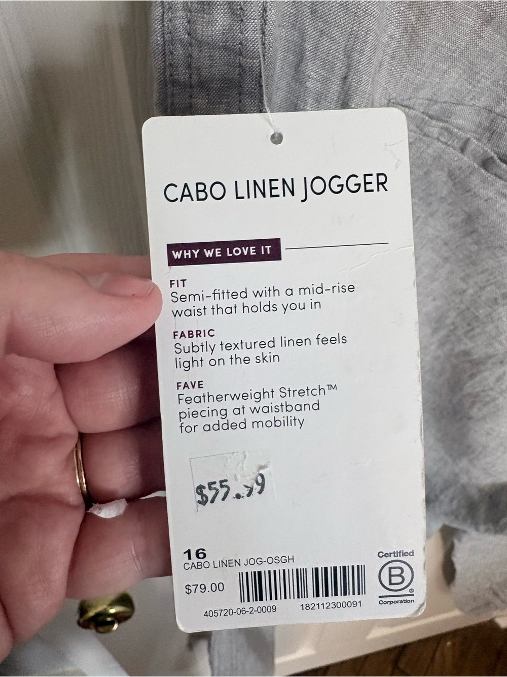 Athleta Cabo Linen Jogger Gray Mid Rise Lightweight Pants NWT Size 16 - Picture 5 of 9